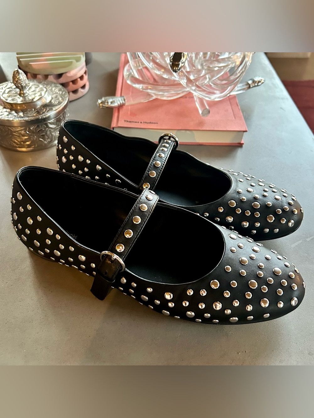& Other Stories Black Leather Studded Flats, sz US 10 / EU 40
